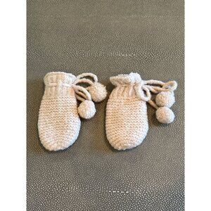 Pink Wool Infant/Toddler Mittens With Poms And Fleece Lining VGUC